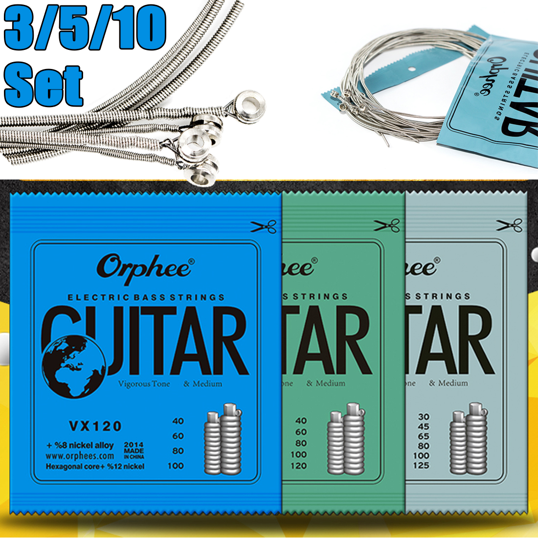 Bass Guitar Strings - 3/5/10 Set Orphee Bass Guitar Strings